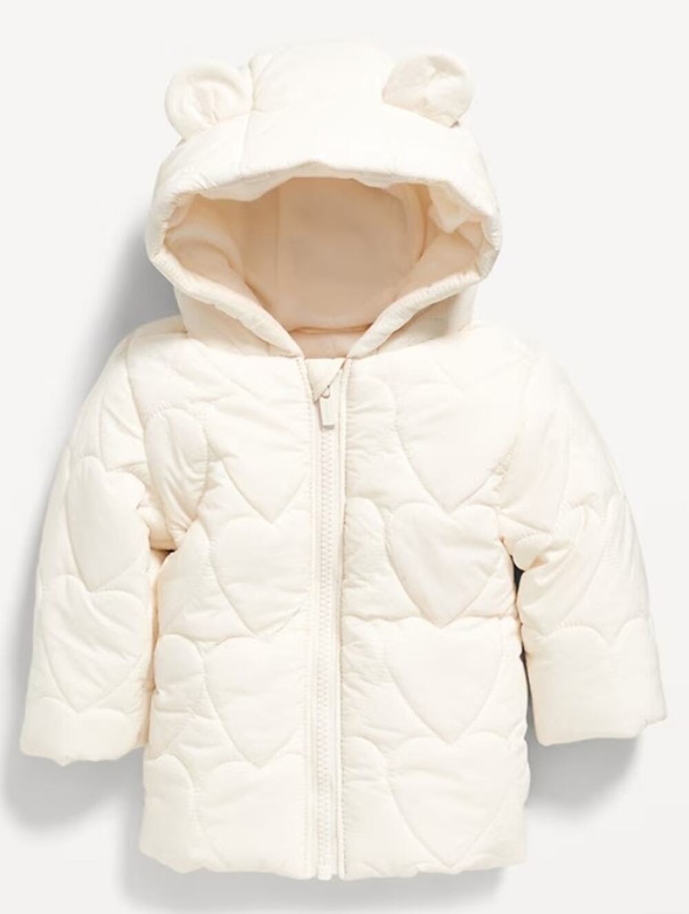 Old Navy Water-Resistant Hooded Critter Puffer Jacket for Baby 12-18M Hearts